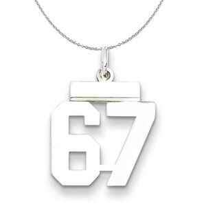 Silver, Athletic Collection, Small Polished Number 67 Necklace - 24 In